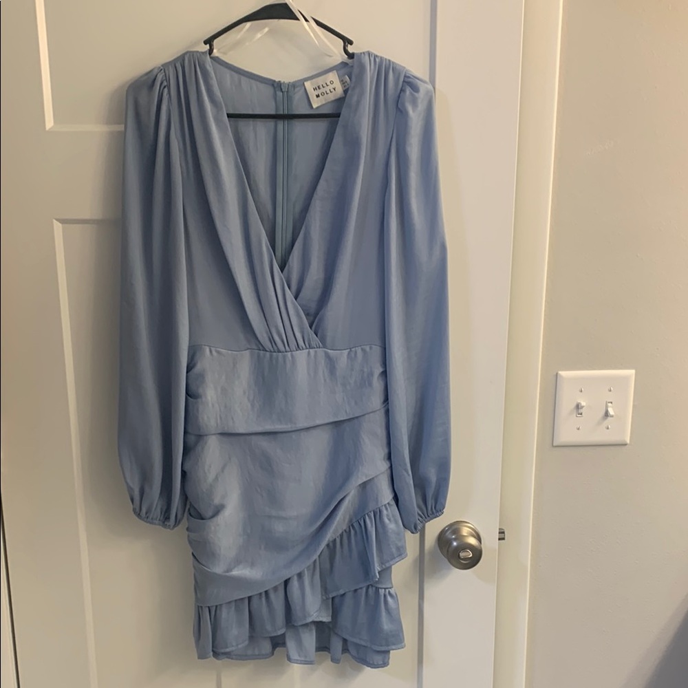 Hello Molly light blue mini Dress with Bishop Sleeves